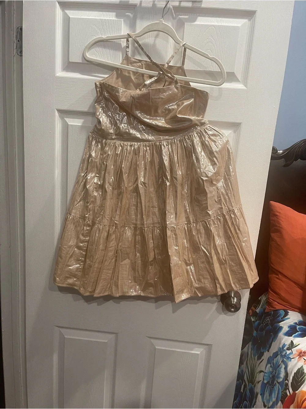 GAP Shimmery Champagne Tiered Spaghetti-Strap Dress